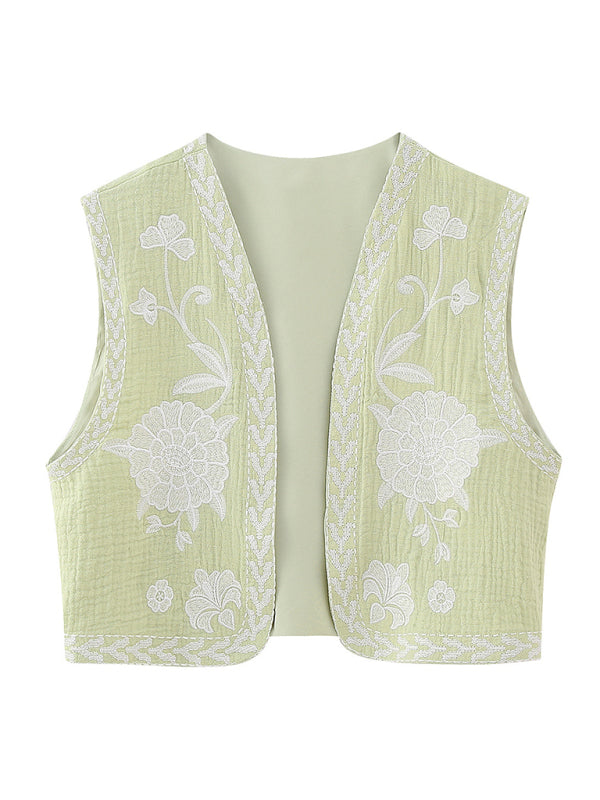 New Ladies Fashion Embroidered Cardigan Vest