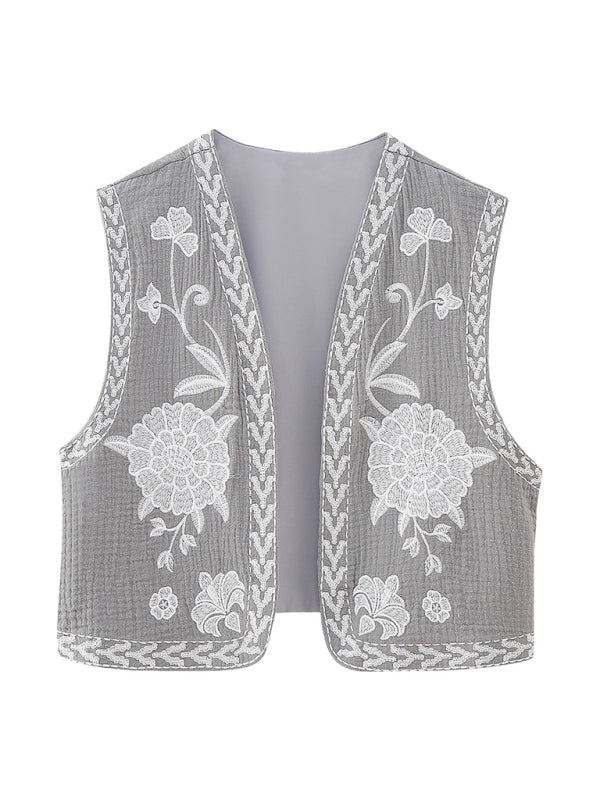 New Ladies Fashion Embroidered Cardigan Vest