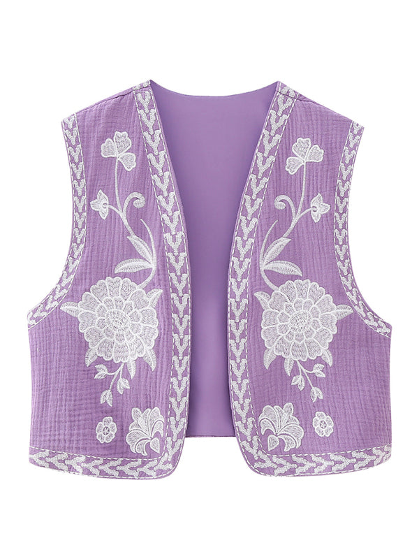 New Ladies Fashion Embroidered Cardigan Vest