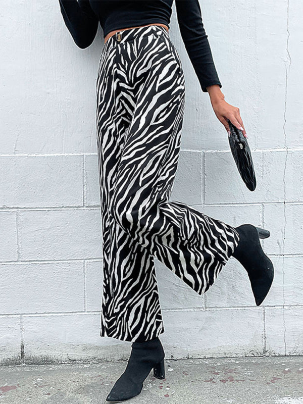 Women's Commuter Zebra Print Wide Leg Pants