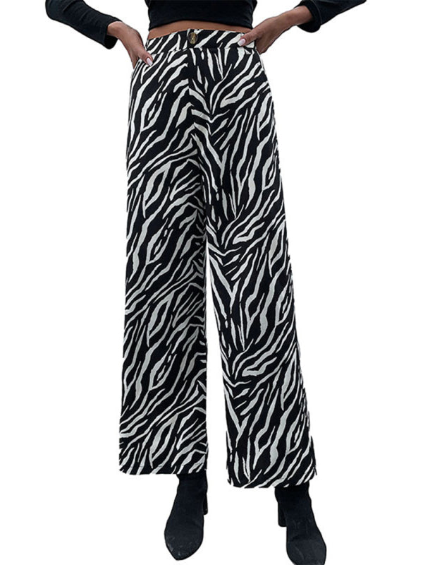 Women's Commuter Zebra Print Wide Leg Pants