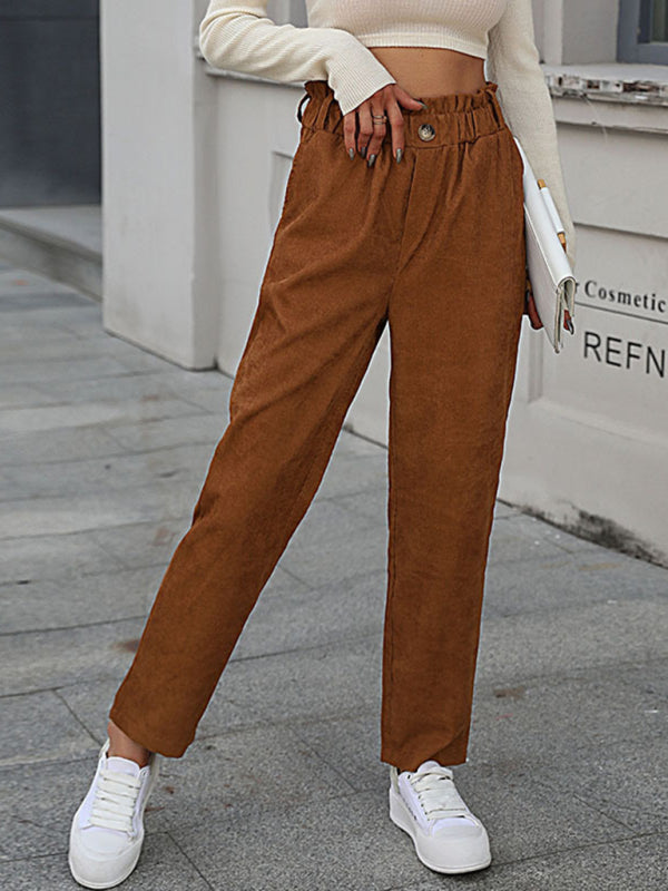 Casual Elastic Nine-Point Corduroy Straight Pants