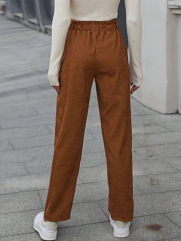 Casual Elastic Nine-Point Corduroy Straight Pants