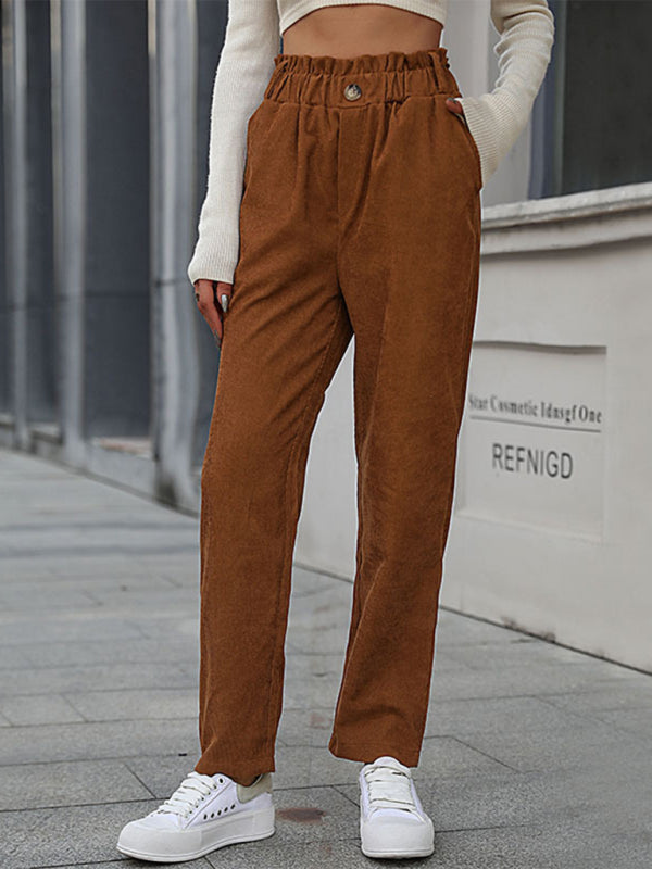 Casual Elastic Nine-Point Corduroy Straight Pants