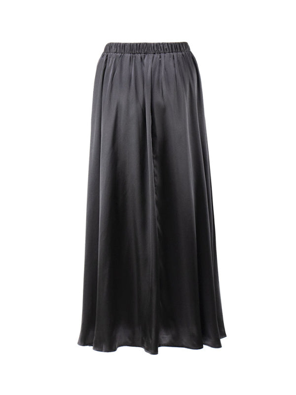 Elegant High-Waisted Satin Long Skirt