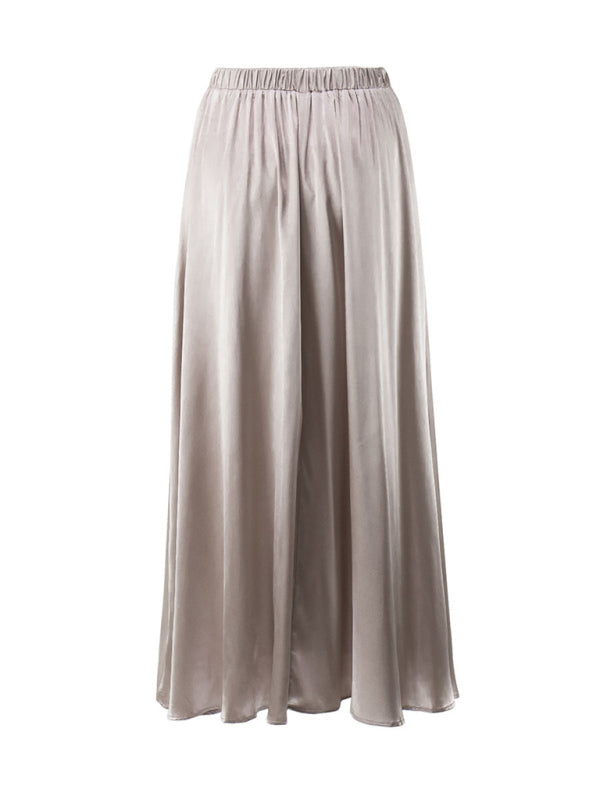 Elegant High-Waisted Satin Long Skirt