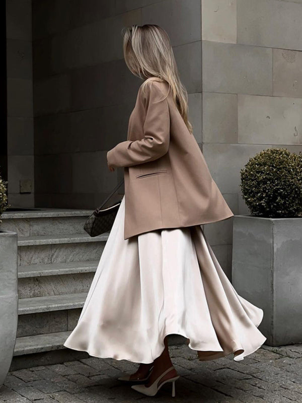 Elegant High-Waisted Satin Long Skirt