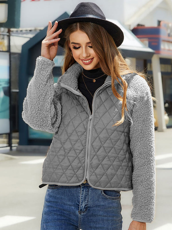 Cardigan Zipper Long Sleeve Plush Patchwork Quilt Jacket