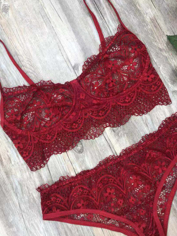 New Lace Sexy Lingerie Set Solid Color Lace Set