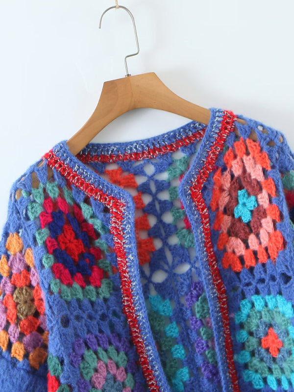 Women's Loose Color Block Crochet Cardigan