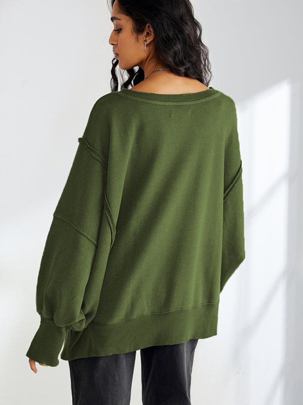 Women's Loose Round Neck Patchwork Sweatshirt