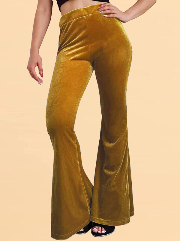 Velvet Flared Pants Elastic High Waist Flared Pants Casual Trousers