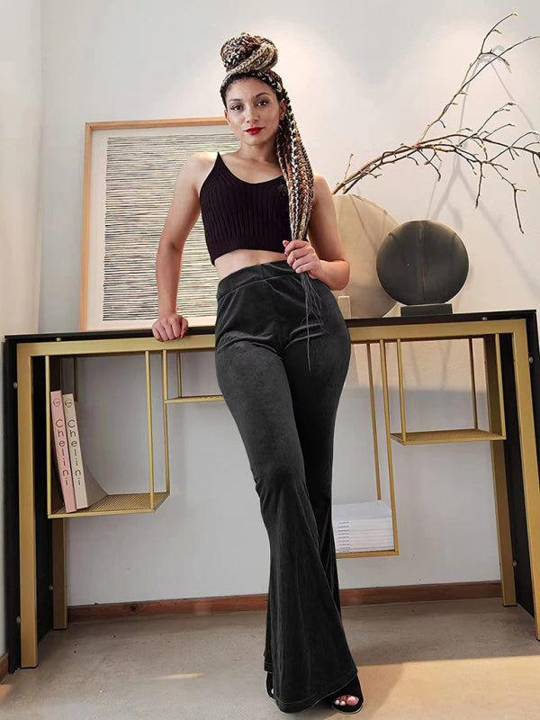 Velvet Flared Pants Elastic High Waist Flared Pants Casual Trousers