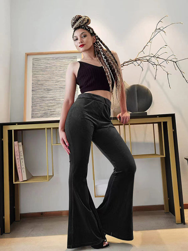 Velvet Flared Pants Elastic High Waist Flared Pants Casual Trousers