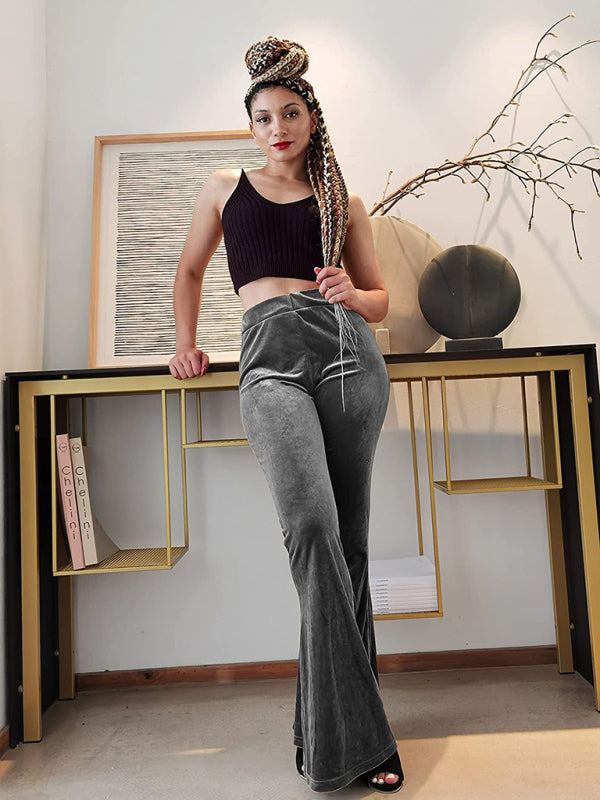 Velvet Flared Pants Elastic High Waist Flared Pants Casual Trousers