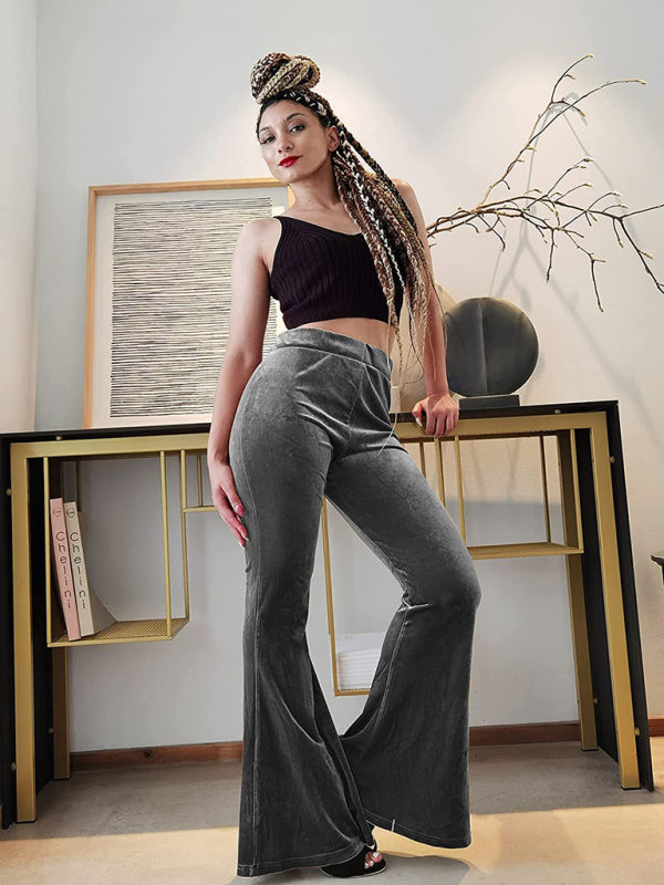 Velvet Flared Pants Elastic High Waist Flared Pants Casual Trousers