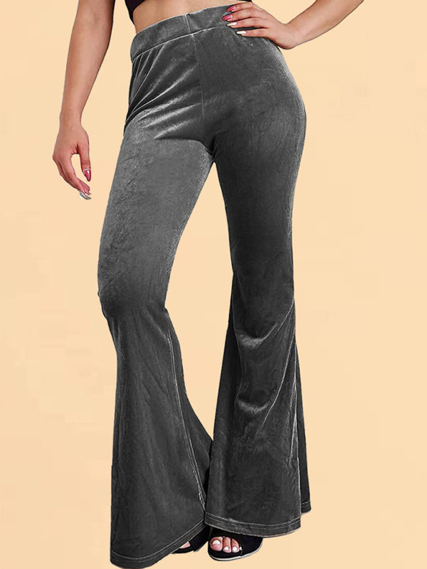 Velvet Flared Pants Elastic High Waist Flared Pants Casual Trousers