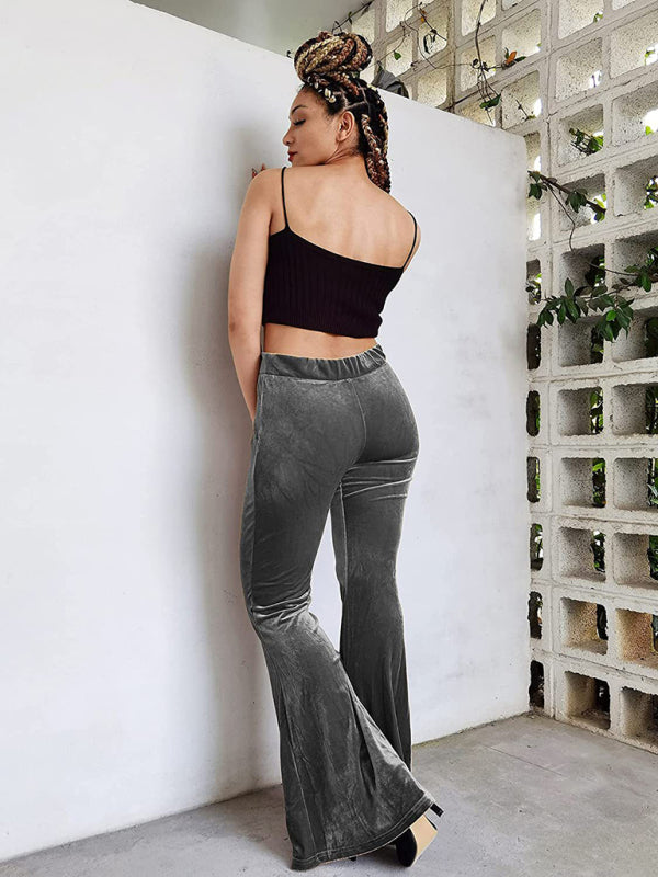 Velvet Flared Pants Elastic High Waist Flared Pants Casual Trousers