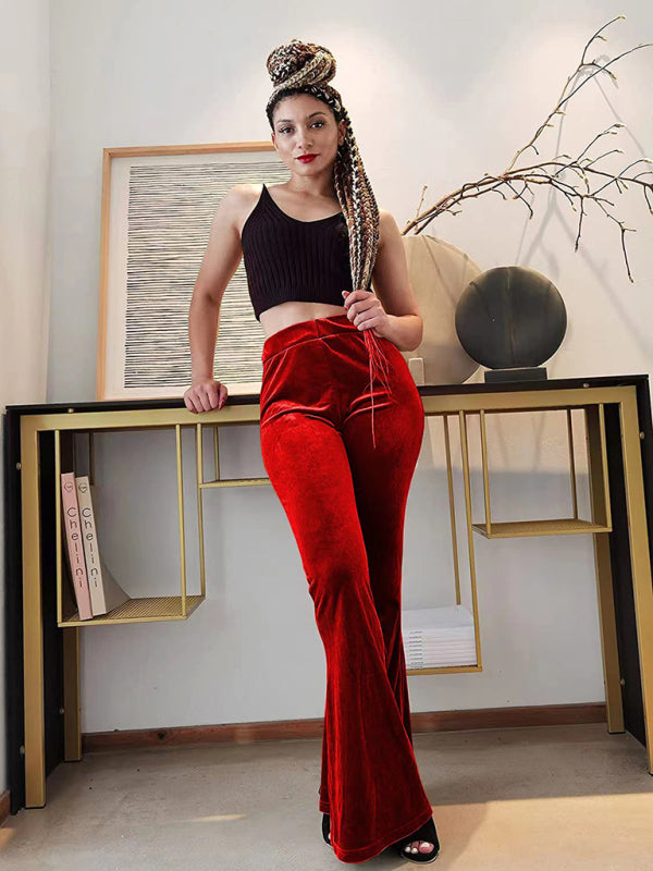 Velvet Flared Pants Elastic High Waist Flared Pants Casual Trousers