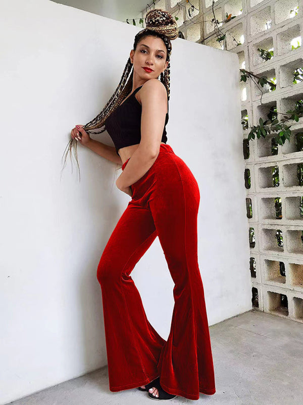 Velvet Flared Pants Elastic High Waist Flared Pants Casual Trousers