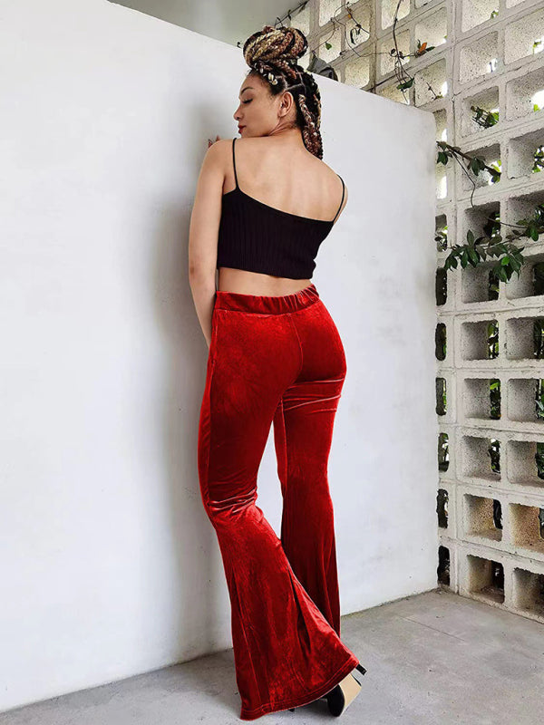 Velvet Flared Pants Elastic High Waist Flared Pants Casual Trousers