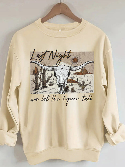 Last Night Country Music Round Neck Casual Deer Head Pattern Sweatshirt