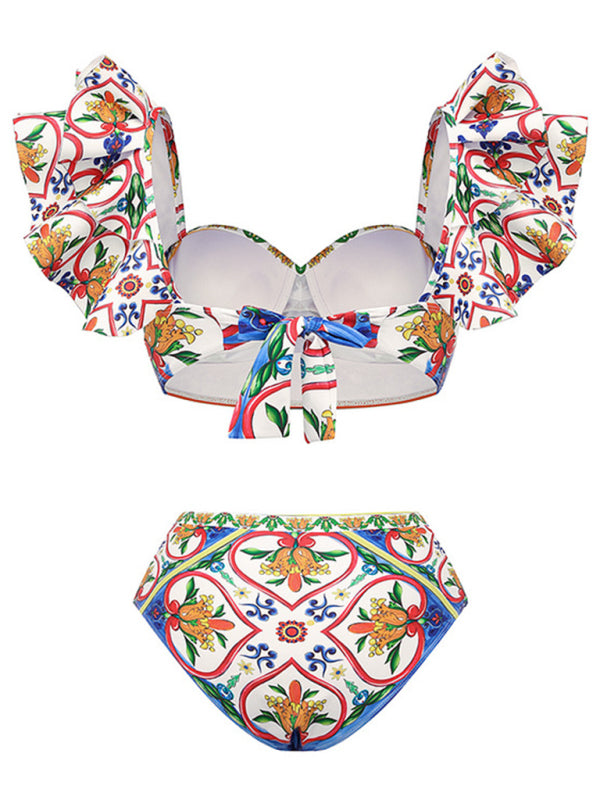 Women's Ruffled Enamel Print Beach Resort Swimsuit Suit