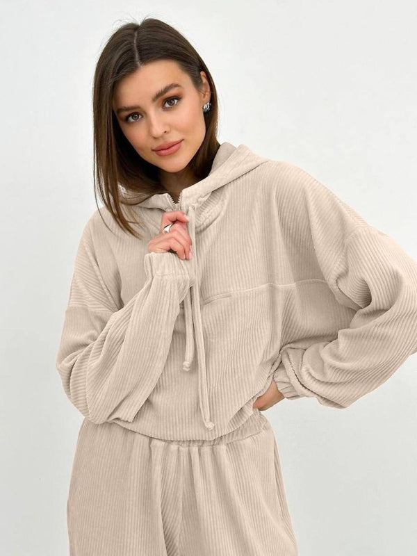 Long Sleeve Hooded Zipper Women's Loungewear Two Piece Set