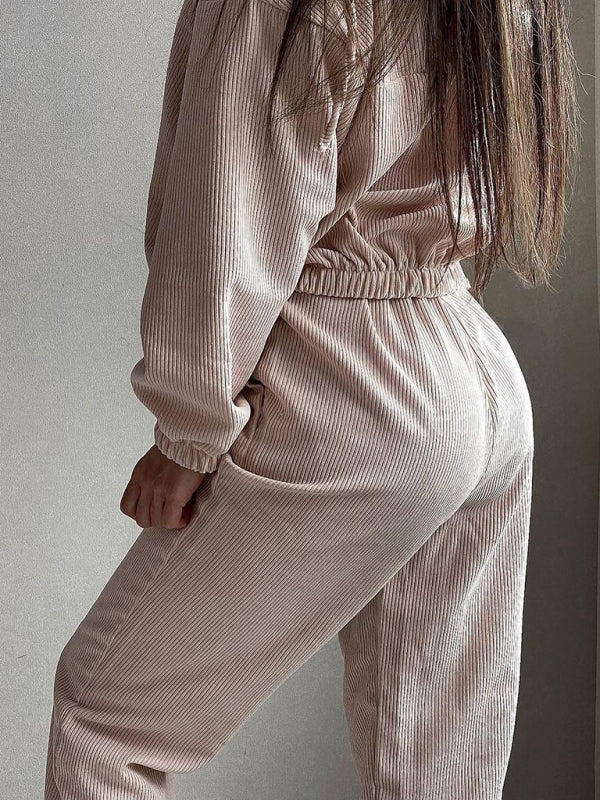 Long Sleeve Hooded Zipper Women's Loungewear Two Piece Set