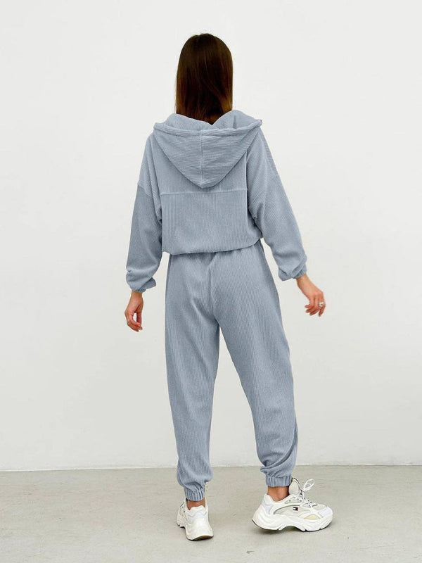 Long Sleeve Hooded Zipper Women's Loungewear Two Piece Set