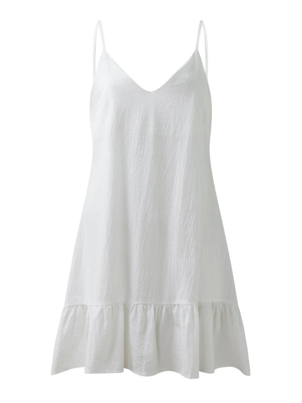 Simple V-neck Backless Mini Casual Dress