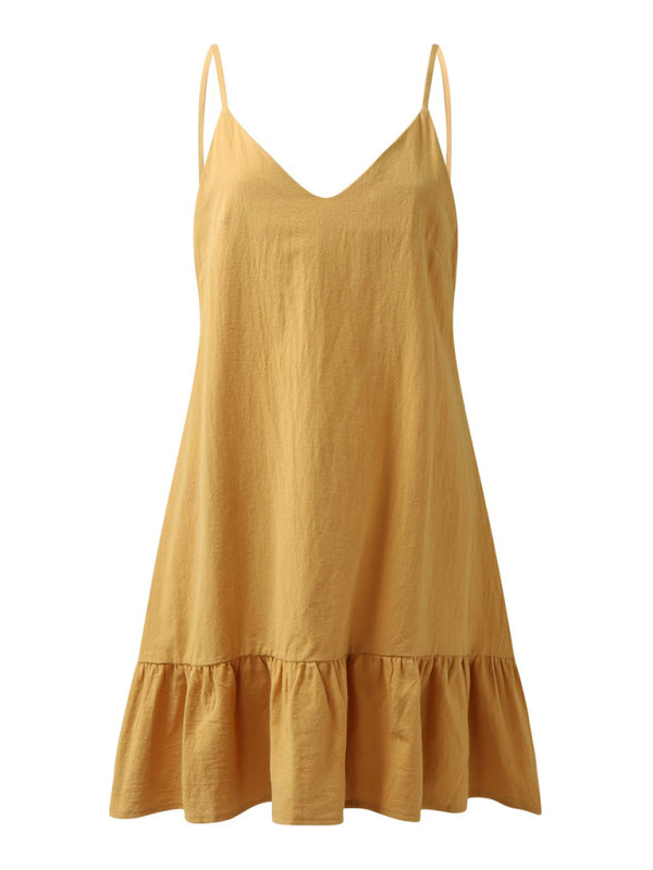 Simple V-neck Backless Mini Casual Dress