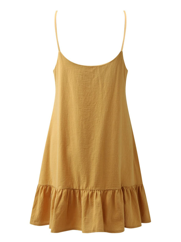 Simple V-neck Backless Mini Casual Dress