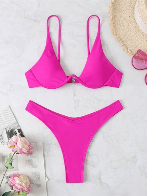 Underwire Bikini Solid Color Swimsuit