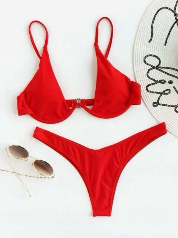 Underwire Bikini Solid Color Swimsuit