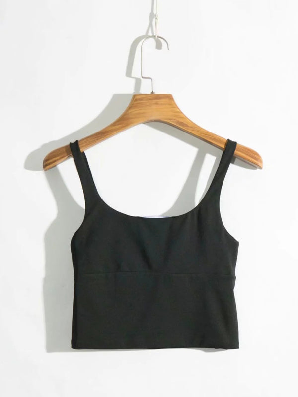 Retro Square Neck Pleated Cami Top