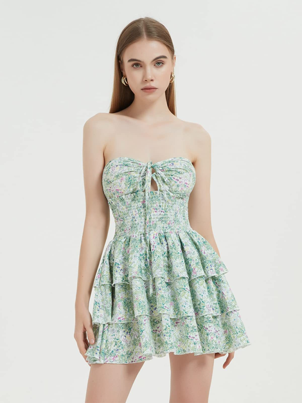 Floral Halter Neck Mini Ruffle Dress