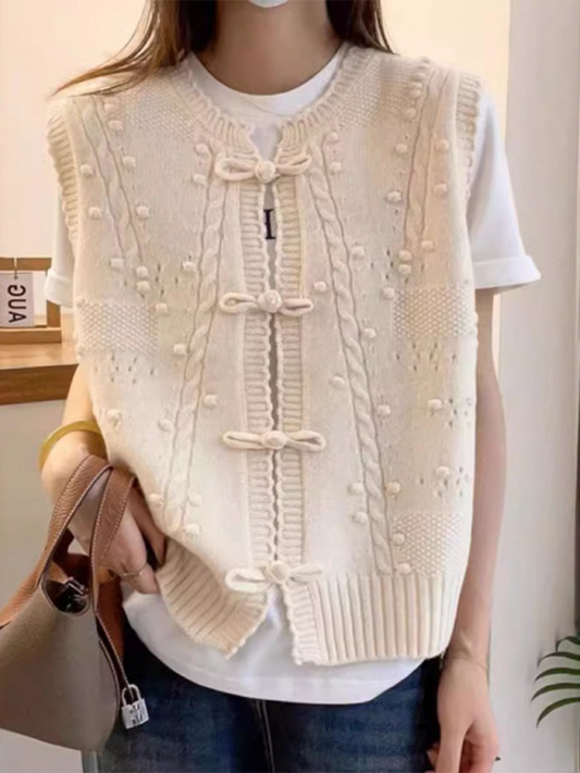 Knit Buckle Design Lace Collar Vest