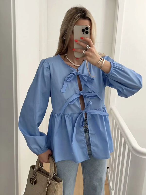 Women's Street Fashion Bow Long Sleeve Shirt