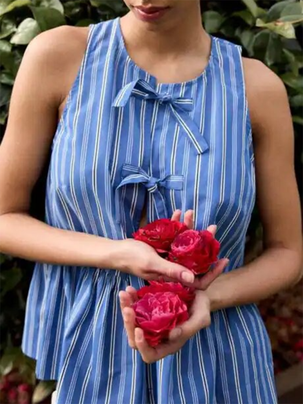 Fashionable Bow Tie Striped Vest Shirt