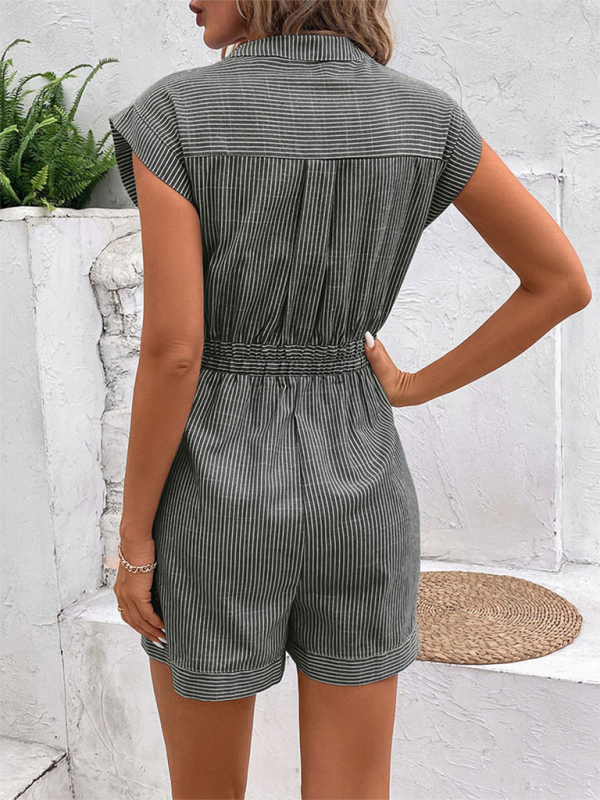 Women's Pinstripe Short Sleeve Jumpsuit