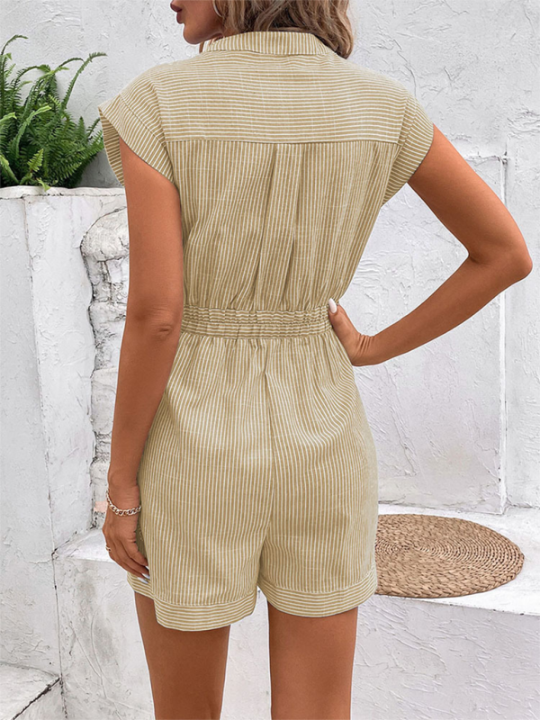 Women's Pinstripe Short Sleeve Jumpsuit