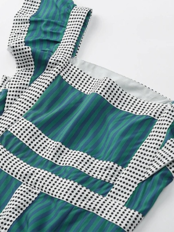 Square Neck Gingham Contrast Patchwork Dress