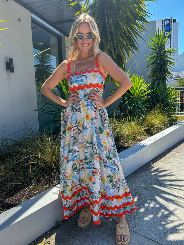 Floral Wave Maxi A-line Dress