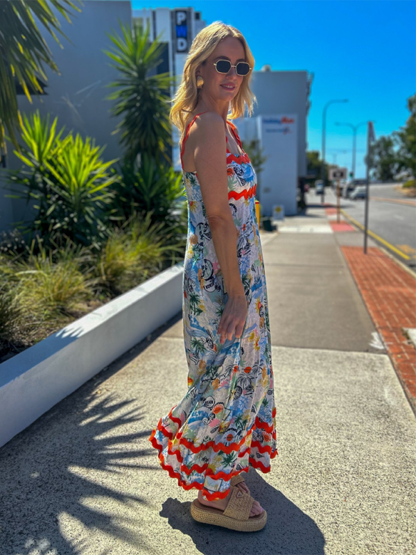 Floral Wave Maxi A-line Dress