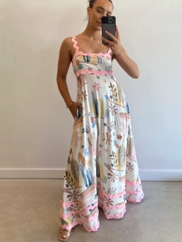 Floral Wave Maxi A-line Dress