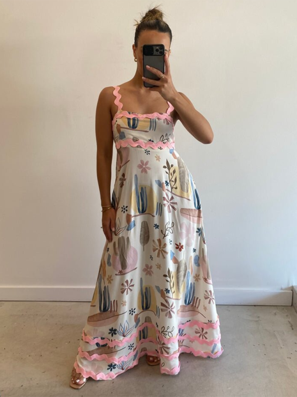 Floral Wave Maxi A-line Dress