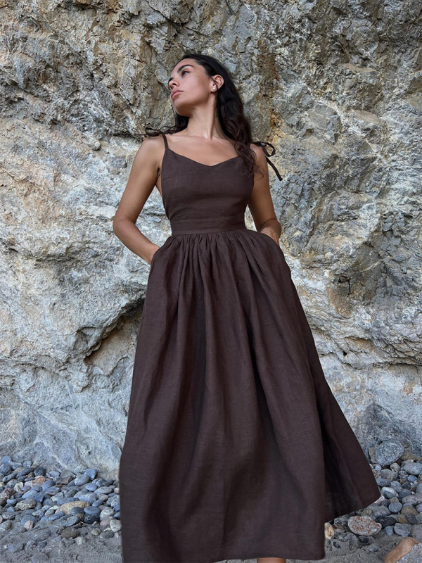 V-neck Elegant Sexy Strappy Backless Maxi Dress