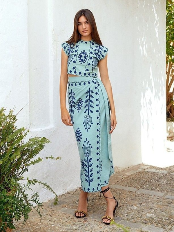 Fashion Printed Holiday Style Two-piece Dress