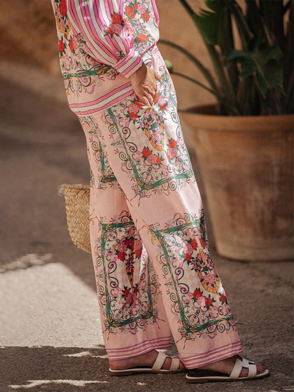 New Long-Sleeved Casual Vacation Loose Printed Pocket Two-Piece Suit